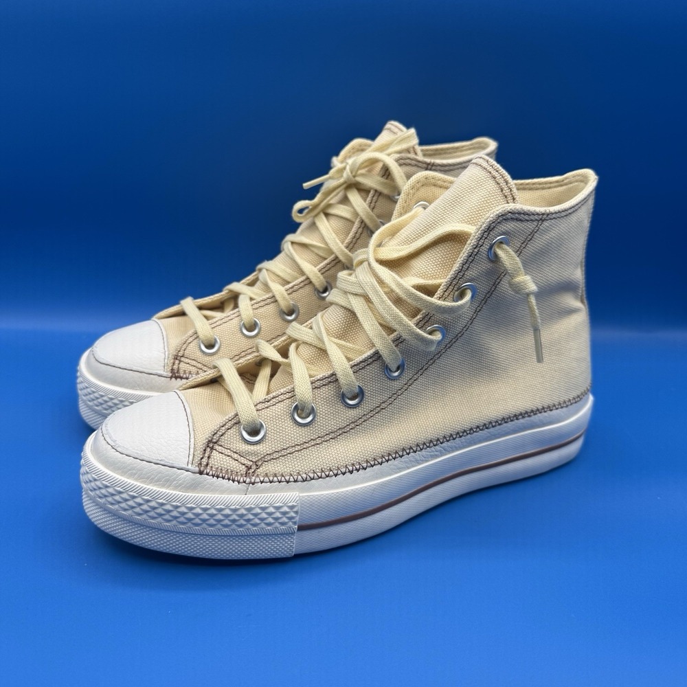 Converse Womens 7 CTAS Lift Hi Open Sesame Egret Shoe Sneakers Contrast Stitch